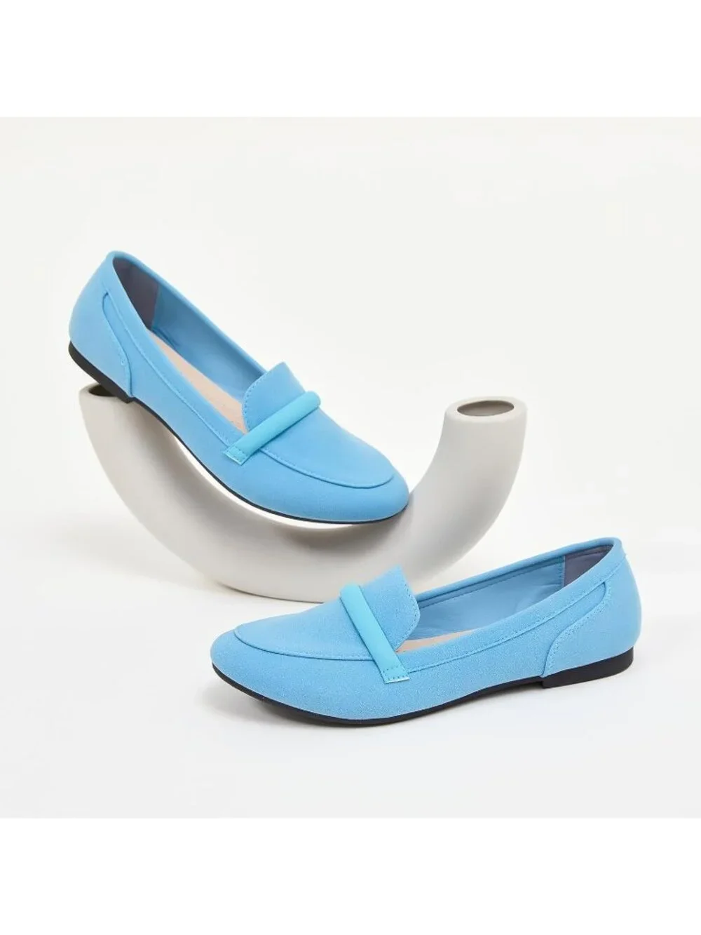 Women's Blue Faux Leather Slip on Shoes Runs Small Ballet Flats Comfortable